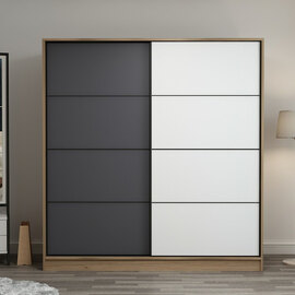 Kale H190cm Wooden Sliding Wardrobe with 2 Doors in Oak Anthracite and White