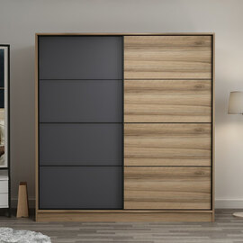 Kale H190cm Wooden Sliding Wardrobe with 2 Doors in Oak and Anthracite