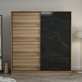 Kale H190cm Wooden Sliding Wardrobe with 2 Doors in Oak and Black