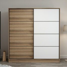 Kale H190cm Wooden Sliding Wardrobe with 2 Doors in Oak and White