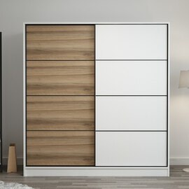 Kale H190cm Wooden Sliding Wardrobe with 2 Doors in White and Oak