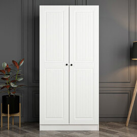Kale H190cm Wooden Wardrobe with 2 Panel Doors in White