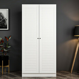 Kale H190cm Wooden Wardrobe with 2 Slatted Doors in White