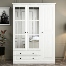 Kale H190cm Wooden Wardrobe with 3 Doors 2 Drawers in White