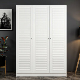 Kale H190cm Wooden Wardrobe with 3 Slatted Doors in White