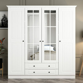 Kale H190cm Wooden Wardrobe with 4 Doors 2 Drawers in White
