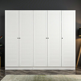 Kale H190cm Wooden Wardrobe with 5 Slatted Doors in White