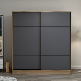 Kale H210 Wooden Sliding Wardrobe with 2 Doors in Anthracite and Oak