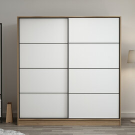 Kale H210cm Oak Wooden Sliding Wardrobe with 2 White Doors