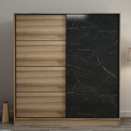 Kale H210cm Wooden Sliding Wardrobe with 2 Doors in Oak and Black