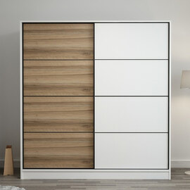 Kale H210cm Wooden Sliding Wardrobe with 2 Doors in White and Oak