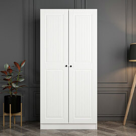 Kale H210cm Wooden Wardrobe with 2 Panel Doors in White