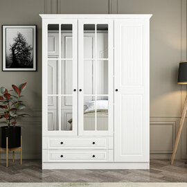 Kale H210cm Wooden Wardrobe with 3 Doors 2 Drawers in White