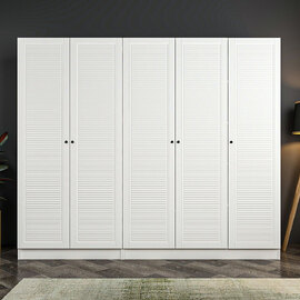 Kale H210cm Wooden Wardrobe with 5 Slatted Doors in White