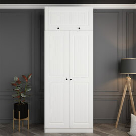 Kale H255cm Wooden Wardrobe with 3 Panel Doors in White
