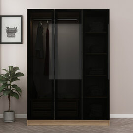 Kale Mirrored Wardrobe with 3 Doors in Golden Oak and Dark Grey