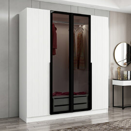 Kale Mirrored Wardrobe with 4 Doors in White and Dark Grey