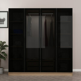 Kale Mirrored Wardrobe with 5 Doors in Golden Oak and Dark Grey