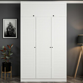 Kale Tall H190cm Wooden Wardrobe with 4 Slatted Doors in White