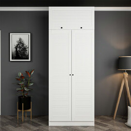 Kale Tall Wooden Wardrobe with 3 Slatted Doors in White