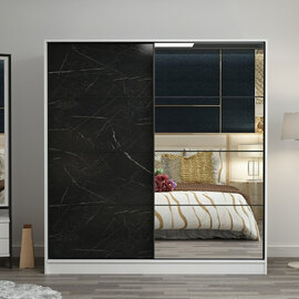Kale Wooden Sliding Mirror Wardrobe with 2 Doors in Black and White