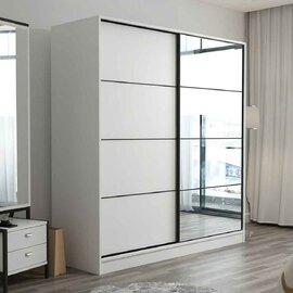 Kale Wooden Sliding Mirror Wardrobe with 2 Doors in White