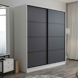 Kale Wooden Sliding Wardrobe with 2 Doors in Anthracite and White