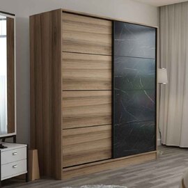 Kale Wooden Sliding Wardrobe with 2 Doors in Oak and Black
