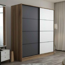 Kale Wooden Sliding Wardrobe with 2 Doors in Oak White and Anthracite