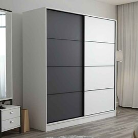 Kale Wooden Sliding Wardrobe with 2 Doors in White and Anthracite