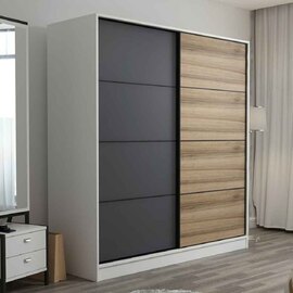 Kale Wooden Sliding Wardrobe with 2 Doors in White Anthracite and Oak