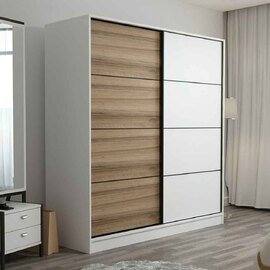 Kale Wooden Sliding Wardrobe with 2 Doors in White and Oak