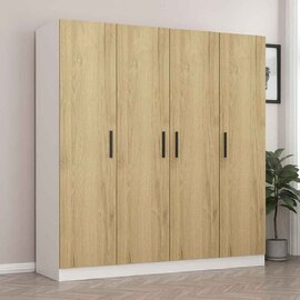 Kale Wooden Wardrobe with 4 Doors in Walnut and White
