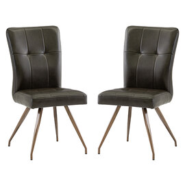 Kalista Dark Brown Faux Leather Dining Chairs In Pair
