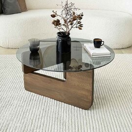 Kallisto Pine Wood Coffee Table with Fume Glass Top in Walnut
