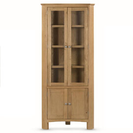 Kamiah Wooden Corner Display Cabinet With 4 Doors In Oak