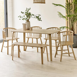 Kanata Oak Wooden Rectangular Dining Table With 4 Chairs 1 Bench