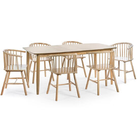 Kanata Oak Wooden Rectangular Dining Table With 6 Chairs