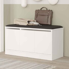 Kanso Wooden Shoe Storage Cabinet with Bench in White
