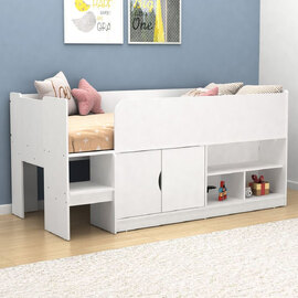Karlstad Wooden Mid Sleeper With Cupboard In White