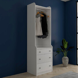 Karlstad Wooden Wardrobe With 3 Drawers In White