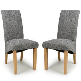 Kaduna Grey Fabric Dining Chairs With Oak Legs In Pair