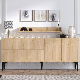 Karter Wooden Sideboard with Wall Shelf in Sapphire Oak