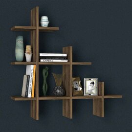 Kaspian Wooden Hall Hung Shelving Unit in Walnut
