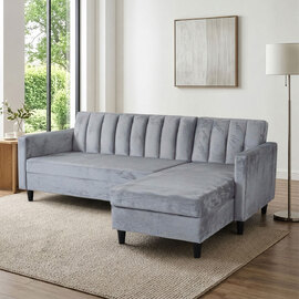 Katro Velvet L Shaped Sofa Bed in Grey