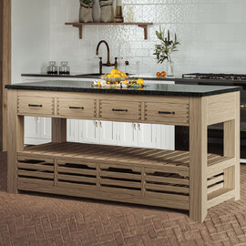 Kavala Black Granite Top Kitchen Island With 8 Drawers In Oak