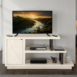 Kaviole Woodne TV Stand with 1 Door in Light Oak and Black