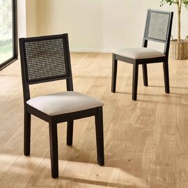 Kavioxa Black Oak Wooden Dining Chair with Fabric Seat in Pair