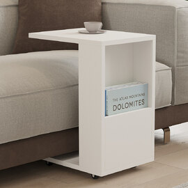 Kavira Wooden Side Table with Magazine Rack in White