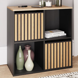 Kearney Wooden Storage Cabinet With 4 Shelves In Black And Oak